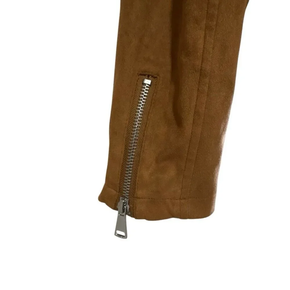Ashley By 26 International Brown Faux Suede Moto Biker Jacket Medium Belted Crop